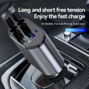 Retractable Car Charger with Type C, I-Phone Cable 4 in 1