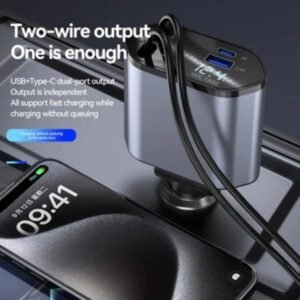 Retractable Car Charger with Type C, I-Phone Cable 4 in 1
